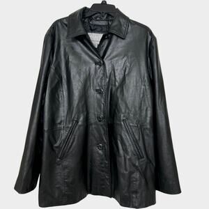 Wilsons Leather Maxima Black Button Front Sleek Leather Jacket XL Minimalist